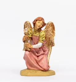Angelo in ginocchio rosa in resina per presepe cm.52