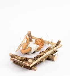 Bambino e culla in legno per presepe cm.52