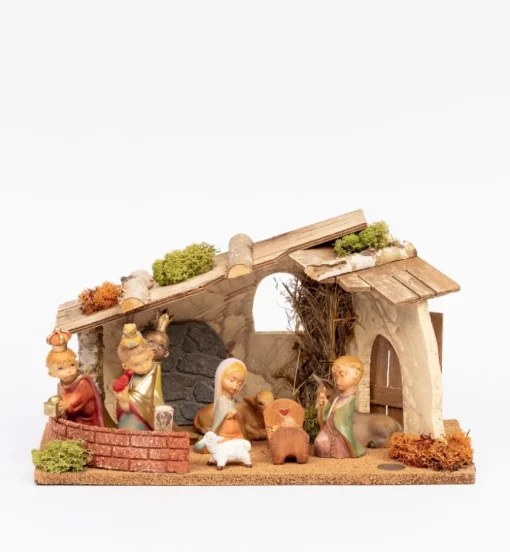 Capanna n.531/L con 9 pezzi per presepe "Baby" cm.10